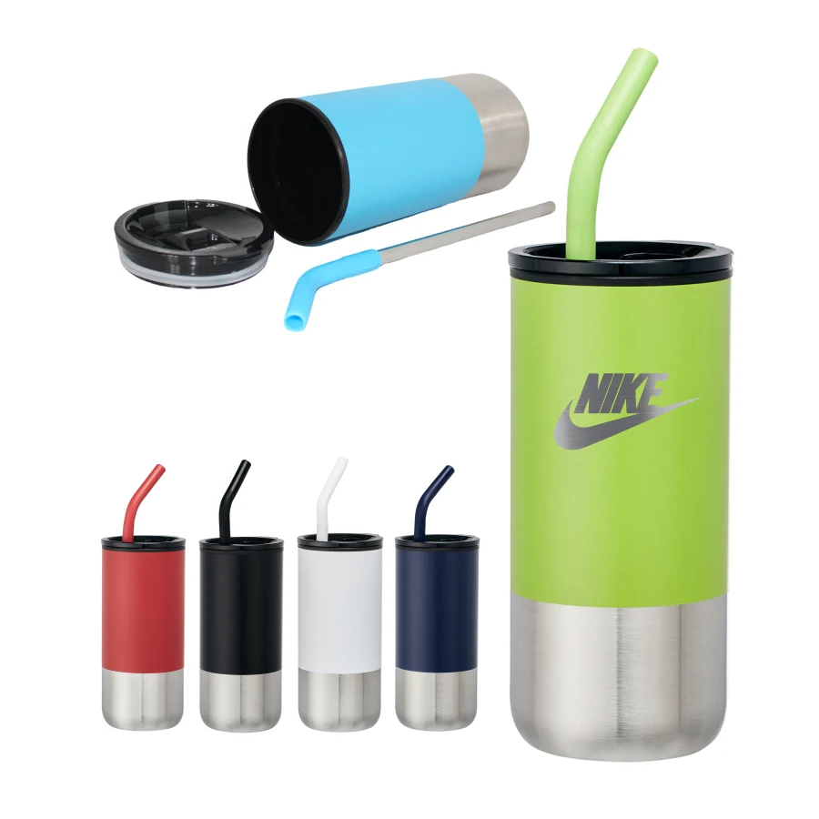 Union Printed - 18oz Double-wall Stainless Steel Tumbler (plastic liner) SS Drinking Straw and Silic 1