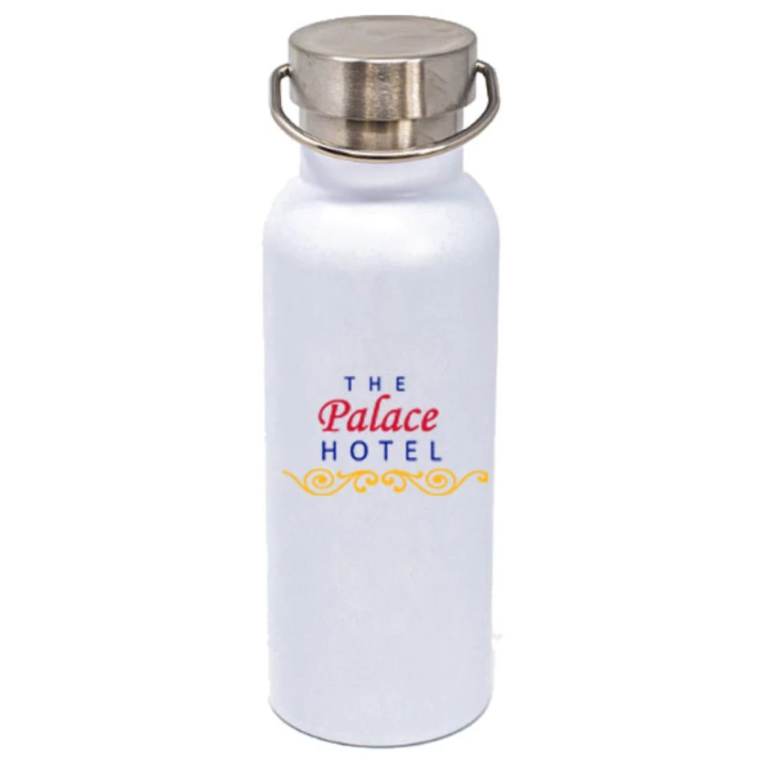 17 oz Caribe White Black Vacuum Insulated Steel Double Wall Bottle with Brushed Lid and Handle 1