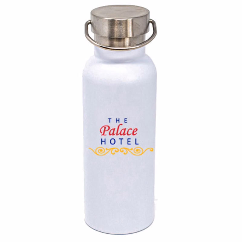 17 oz Caribe White Black Vacuum Insulated Steel Double Wall Bottle with Brushed Lid and Handle