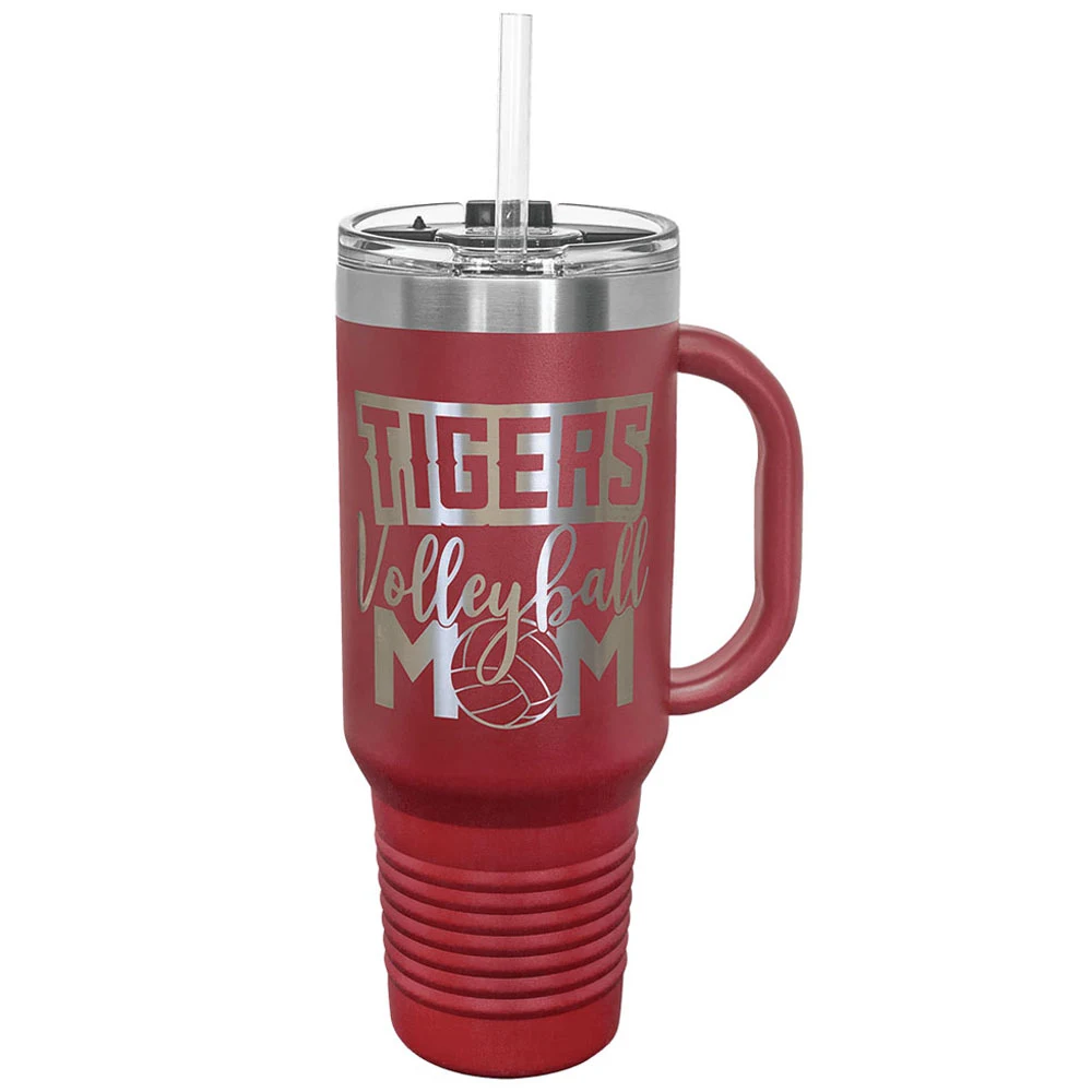 40 Oz Red Tumbler Mug w/Handle and Snap Lid 1