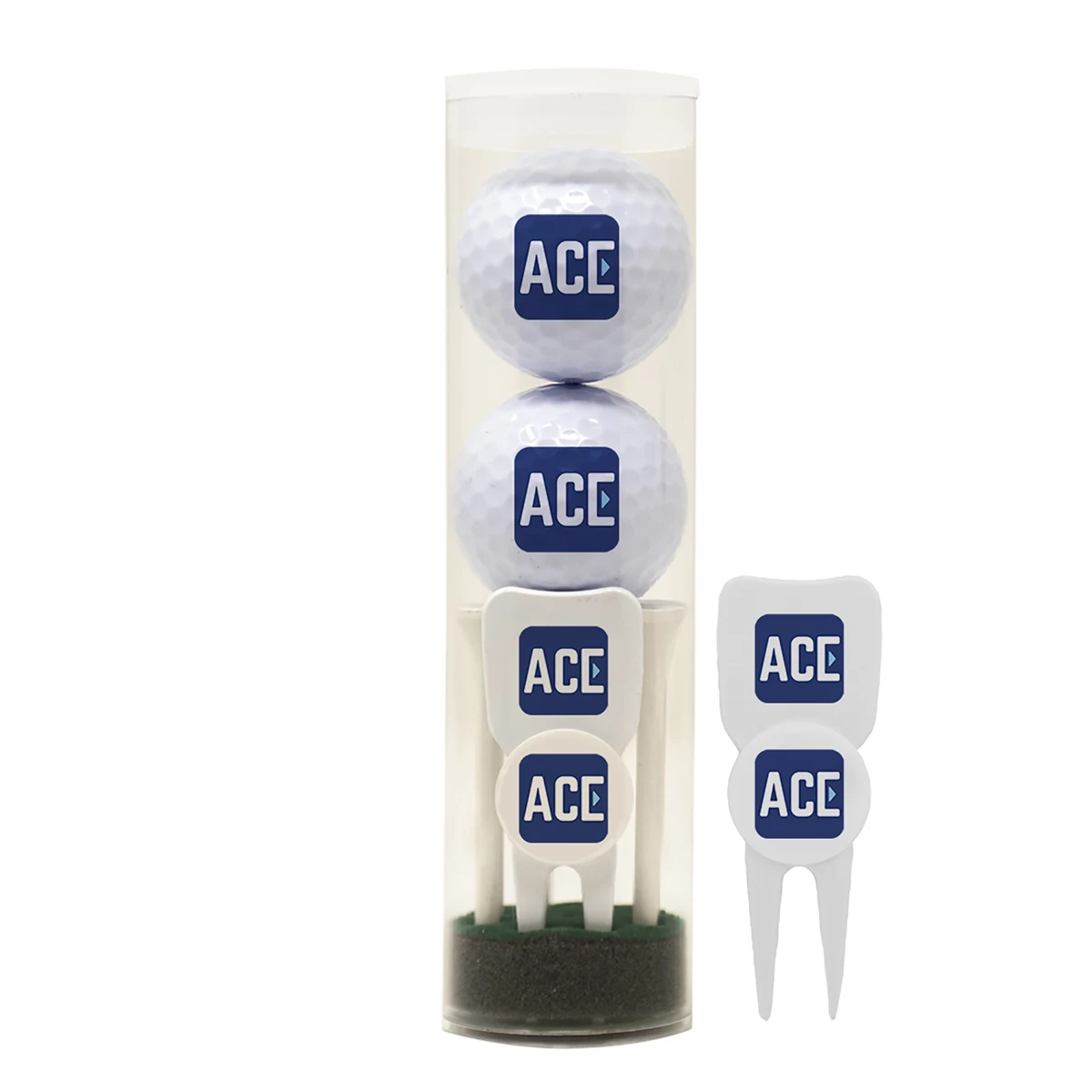2 Golf Ball Tube w/ Wedge Divot Tool & Tees 1