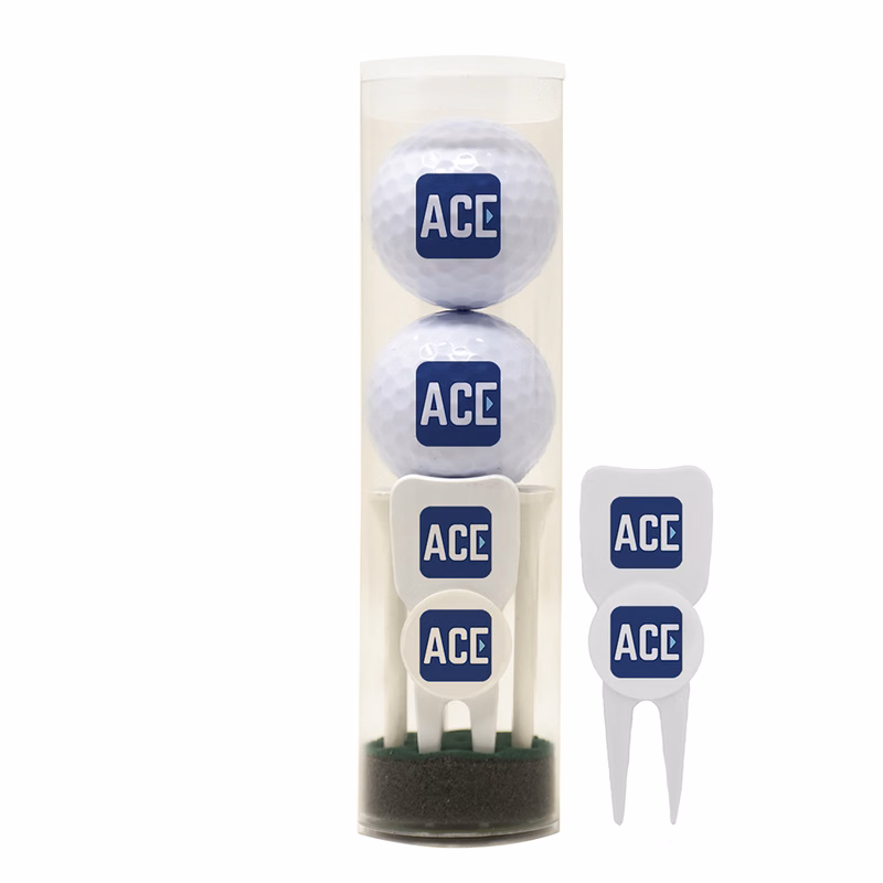 2 Golf Ball Tube w/ Wedge Divot Tool & Tees