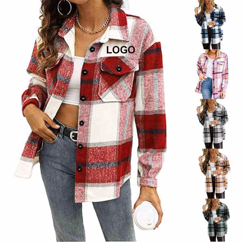 Womens Casual Plaid Shacket