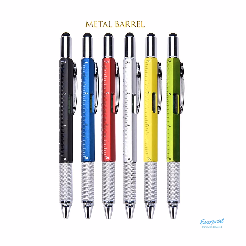 6-in-1 Stylus Twist Tool Pen- Metal barrel