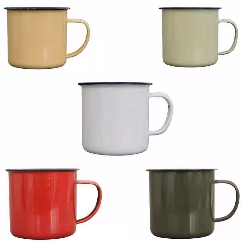 Enamel Coffee Cup Mug with Stainless Steel Rim