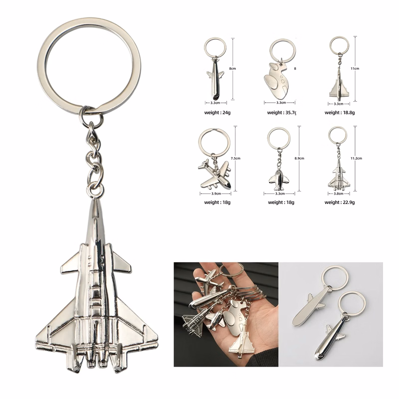 Metal Fashion Polished Silver Aircraft Airplane Model Keycha