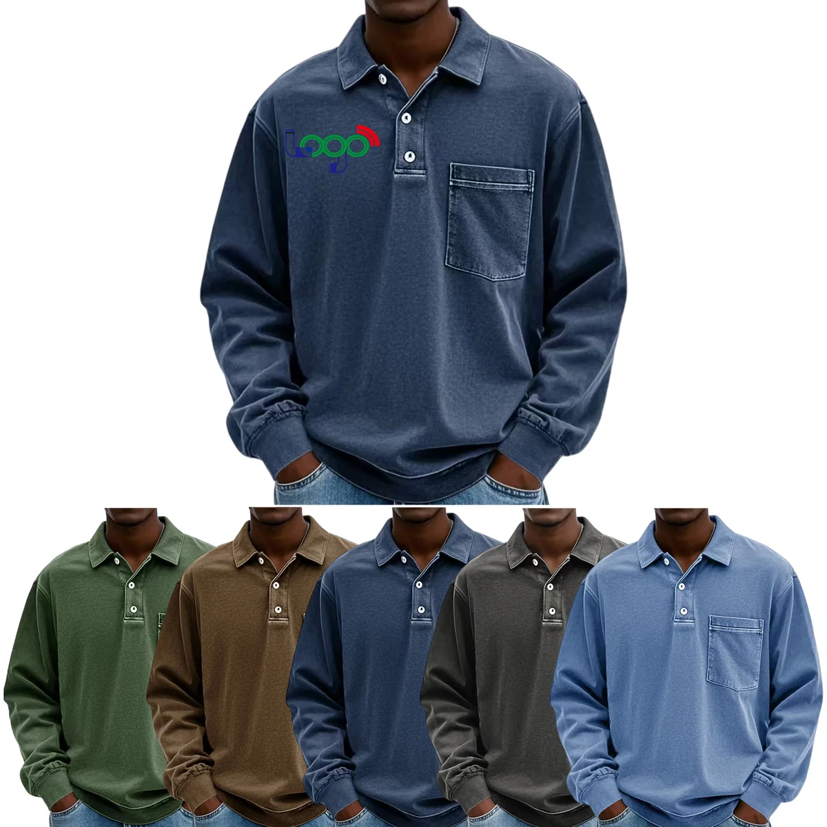 Polyester Long-sleeve Casual Polo Shirt 1