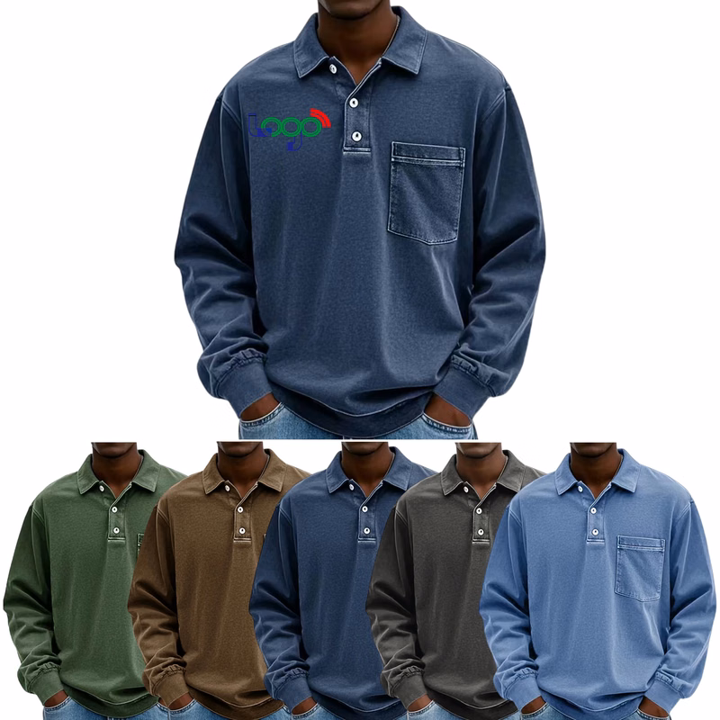 Polyester Long-sleeve Casual Polo Shirt