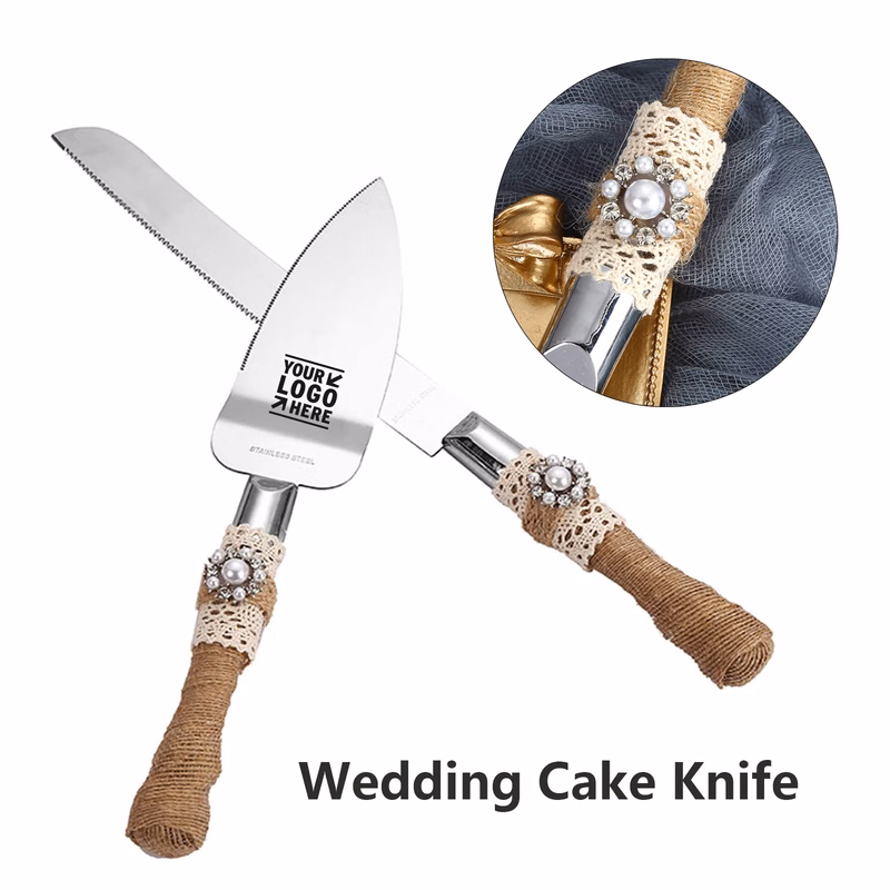 Set of 2 Rustic Wedding Cake Knife and Serving Set