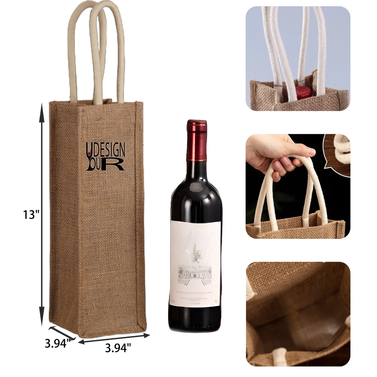 MOQ 50 PCS Sturdy Single Bottle Jute Wine Tote Bag 1