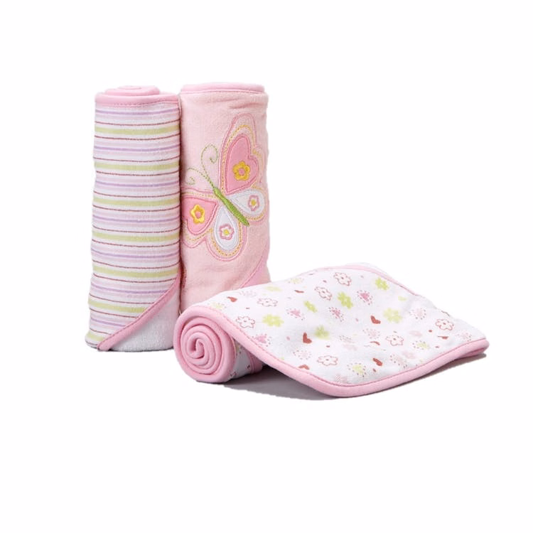 Baby Hooded Towels - Pink Butterfly 3 Pack