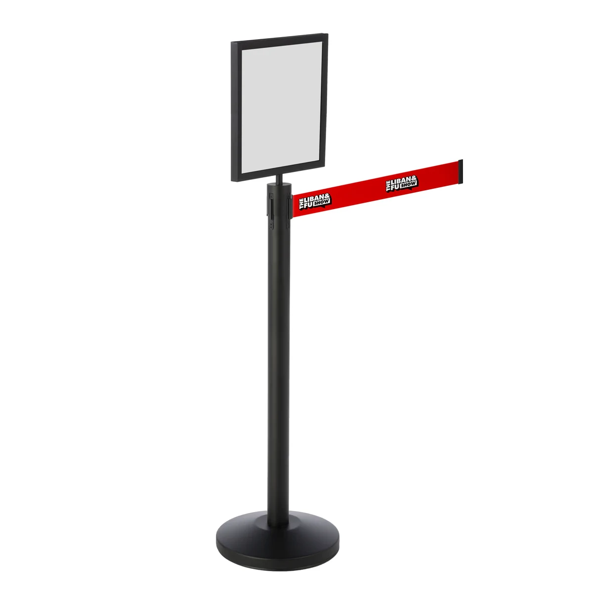 35" Custom Retractable Belt Stanchion with Sign Holder 1
