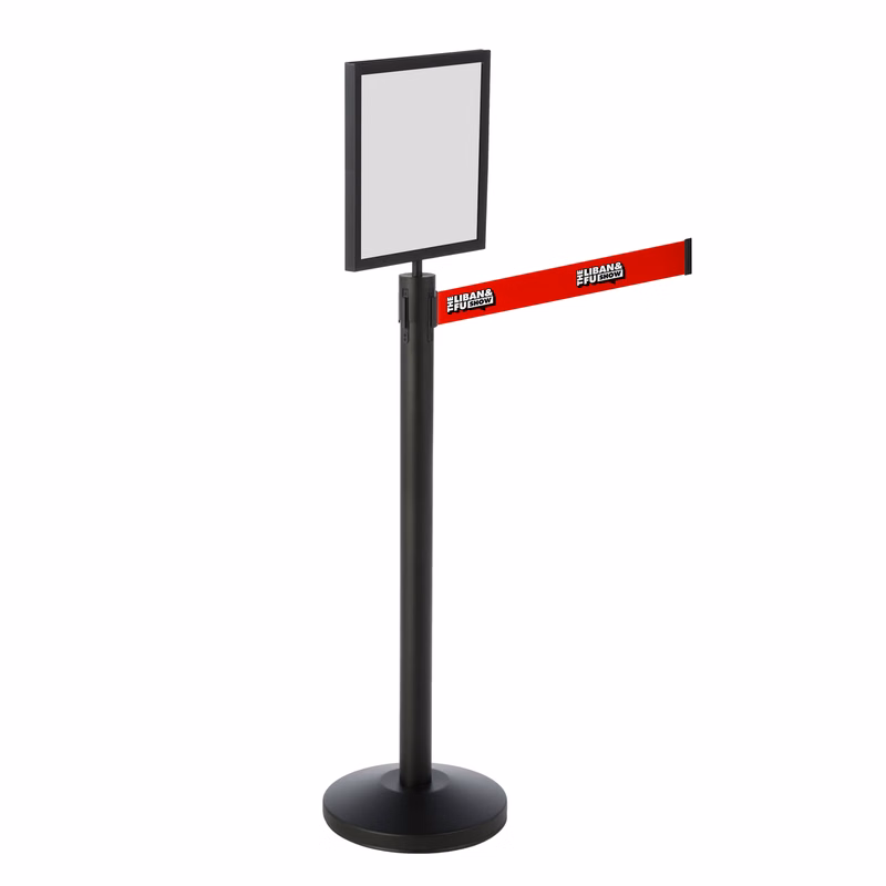 35" Custom Retractable Belt Stanchion with Sign Holder