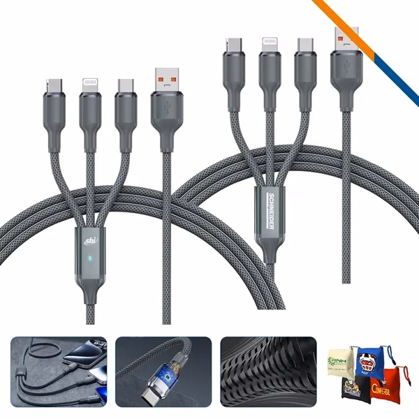 Custom Nylon 3in1 100W Fast Charging Cable with LED Status Indicator — Office Ready
