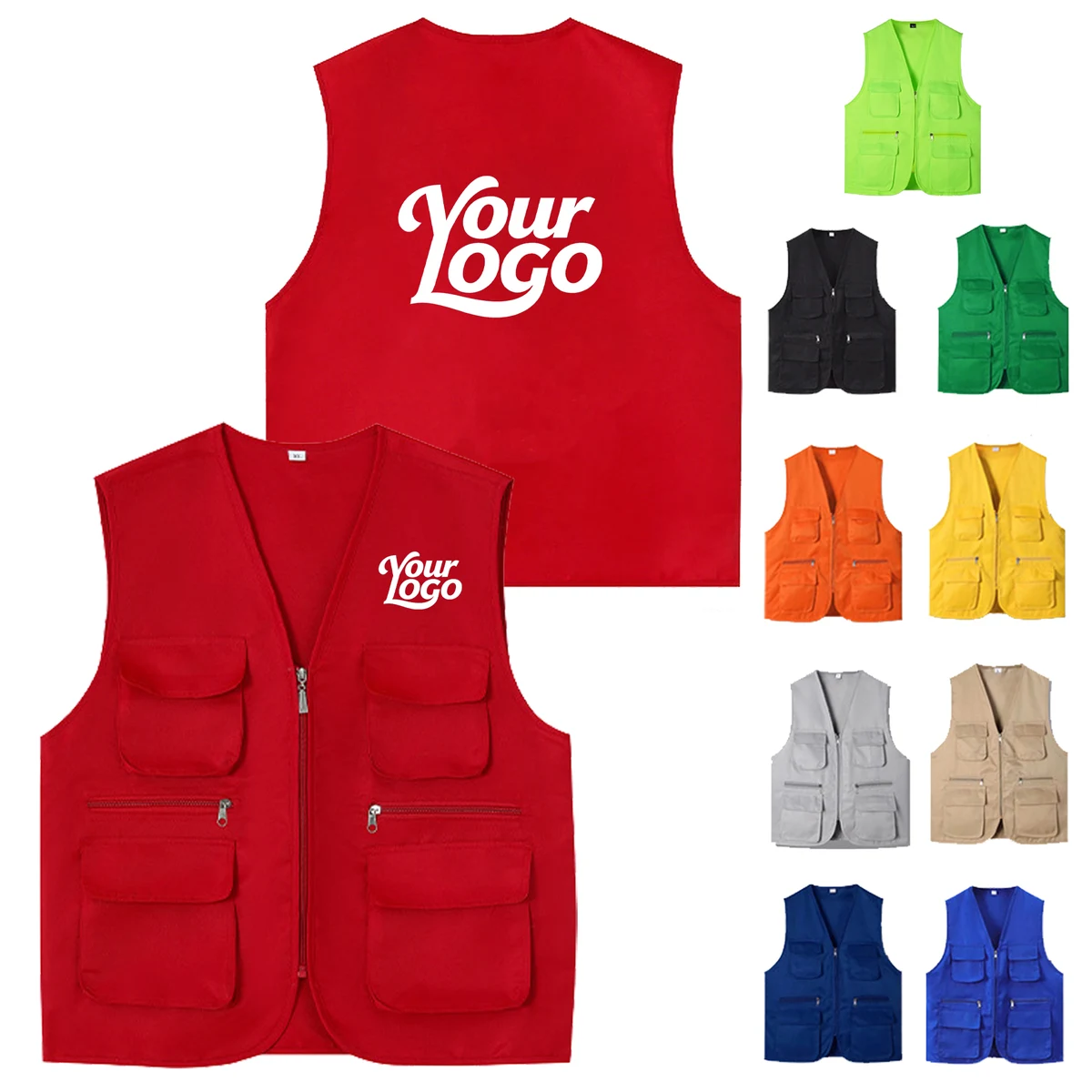 Custom Hiking Outdoor Unisex Multi-Pocket Utility Vest, custom jacket with logo imprint 1