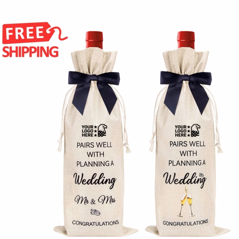 Linen Wine Bag With Bow Wedding Gift Packaging