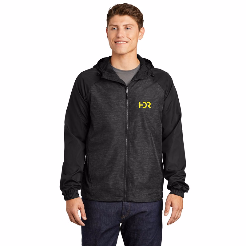 Sport-Tek® Heather Hooded Wind Jacket with Colorblock Raglan Design