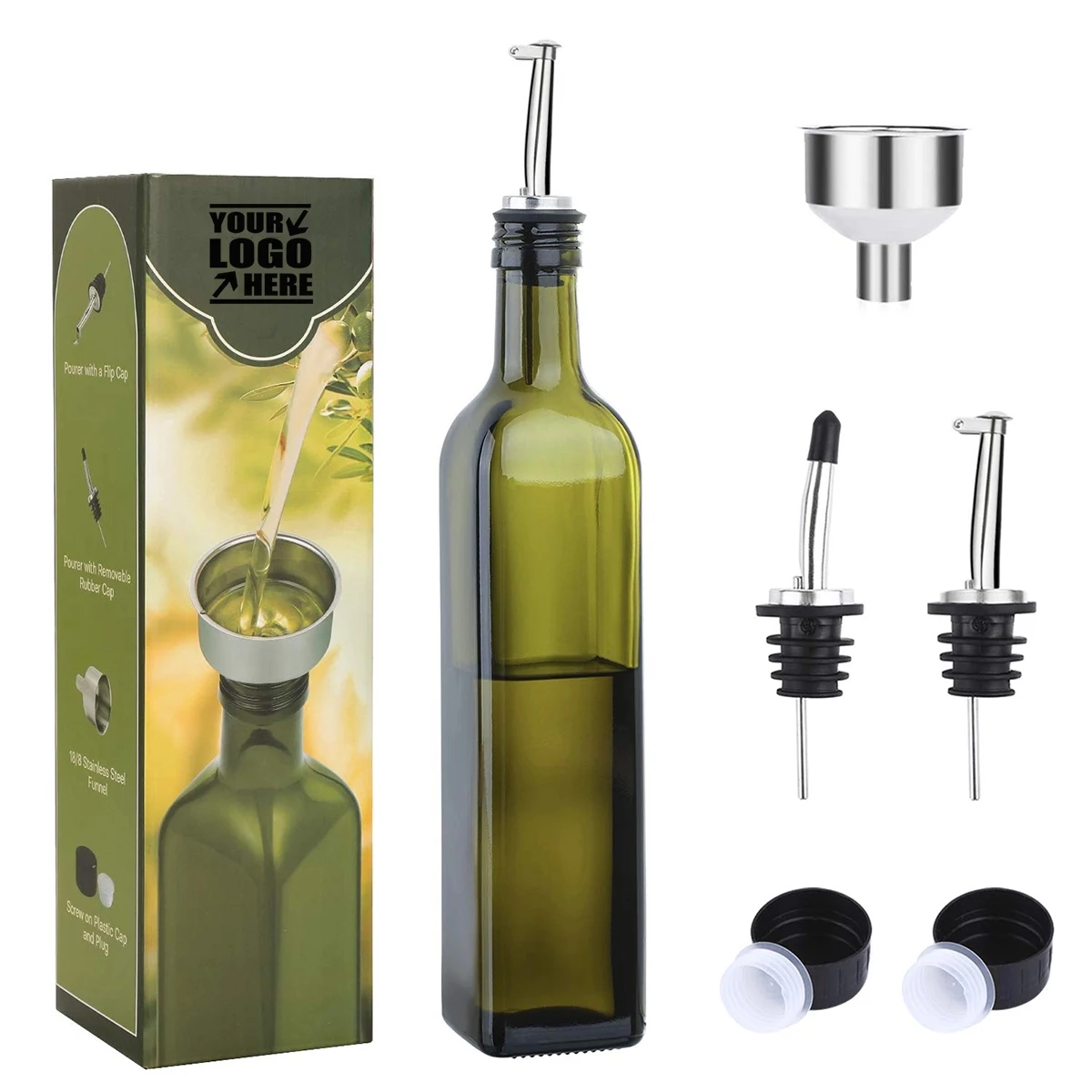 17Oz Green Glass Olive Oil Bottle Dispenser 1