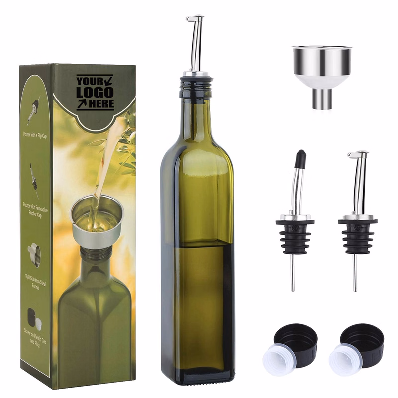 17Oz Green Glass Olive Oil Bottle Dispenser
