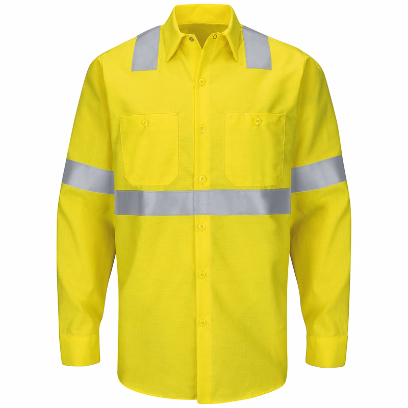 Red Kap® Men's Hi-Visibility Long Sleeve Ripstop Work Shirt - Type R, Class 2