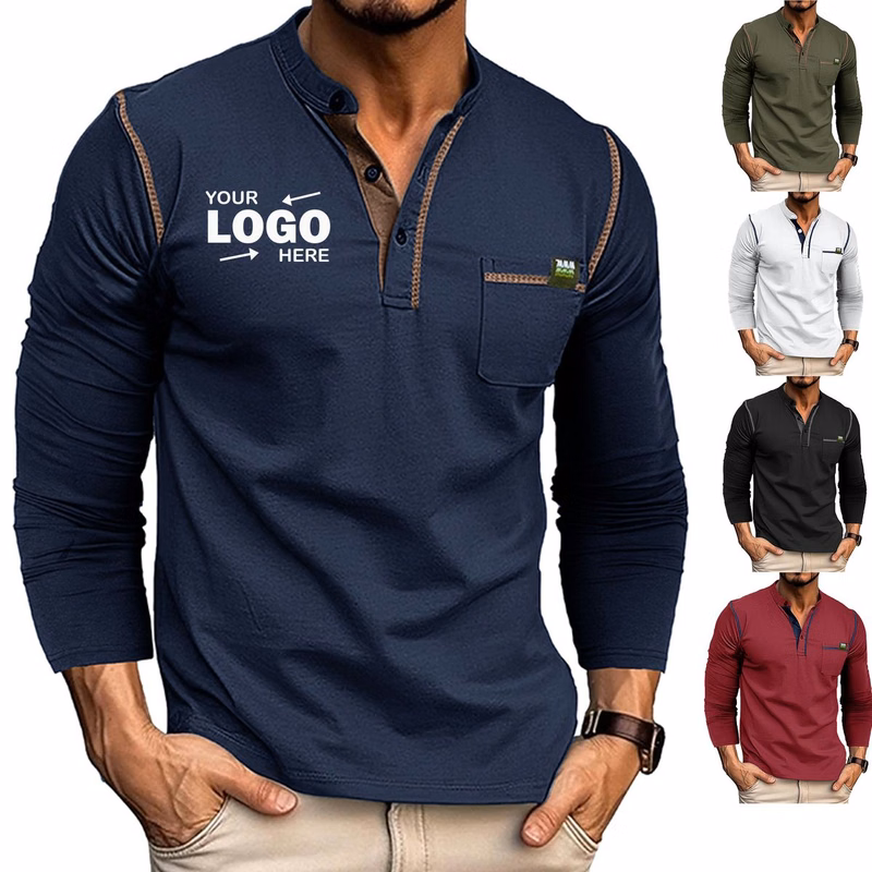 Polyester Unisex Button Placket Casual Long Sleeve Pullover