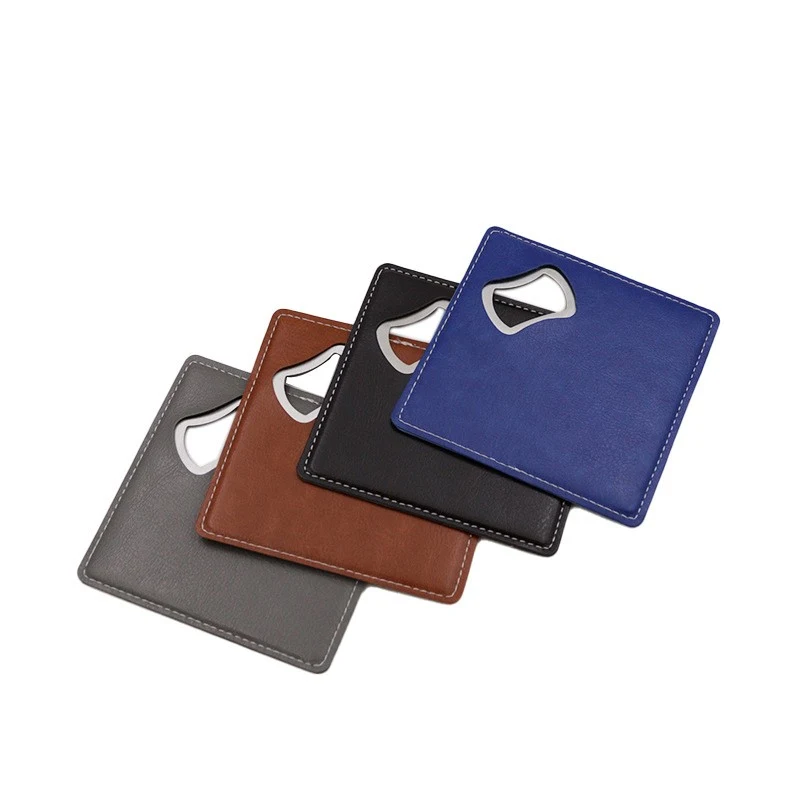 Square Leatherette Coaster With Bottle Opener 1