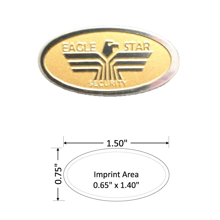 Oval 1.50" Polished Nickel Etched Lapel Pin with Gold Color Fill - USA Made 1