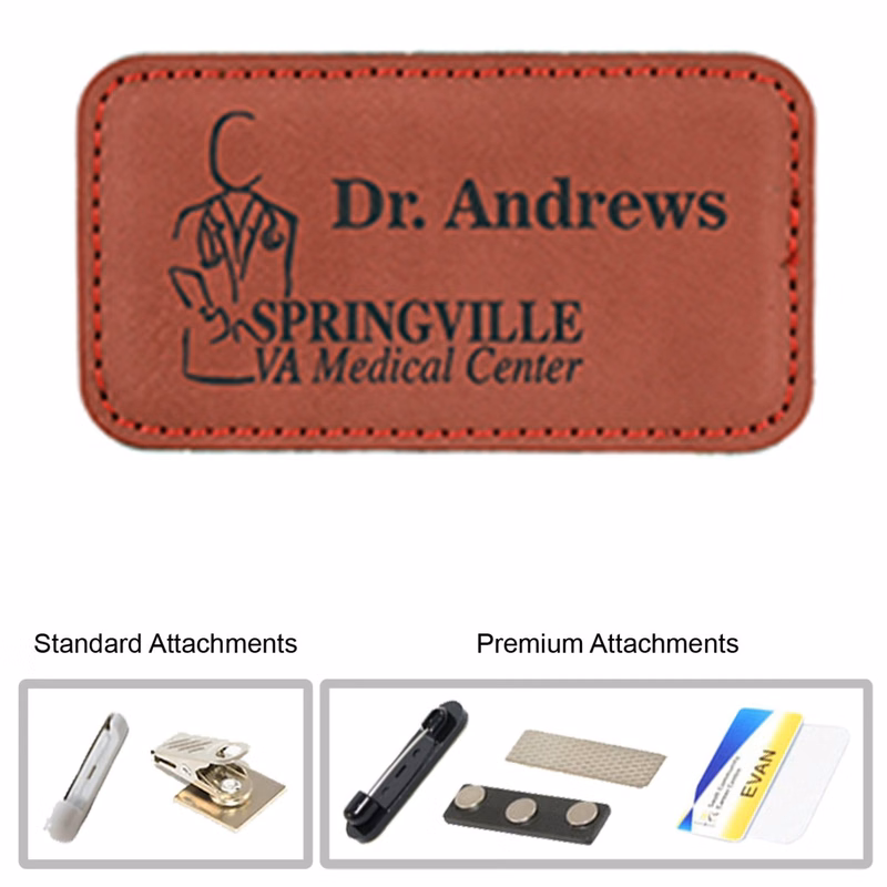 3.375"W x 2.125"H Leather Name Badges