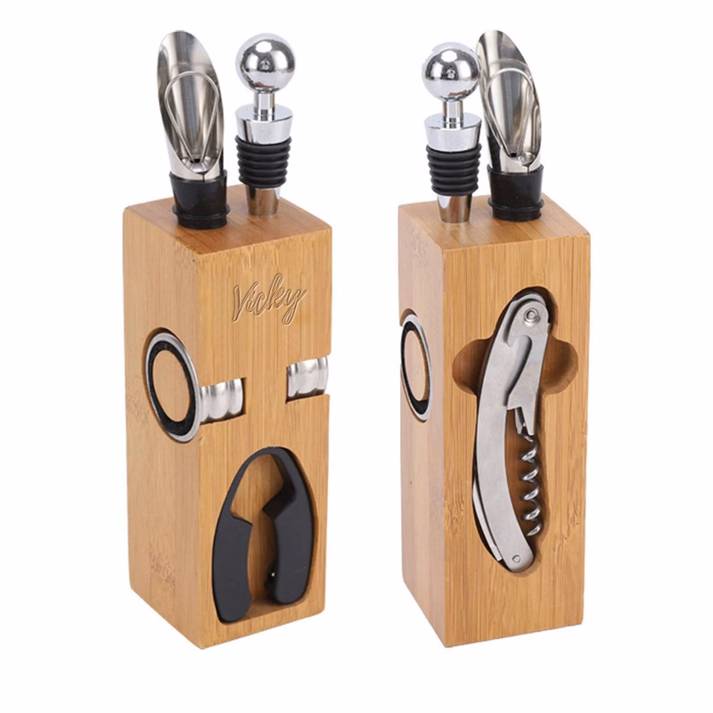 Red Wine Corkscrew Set w/ Wood Box