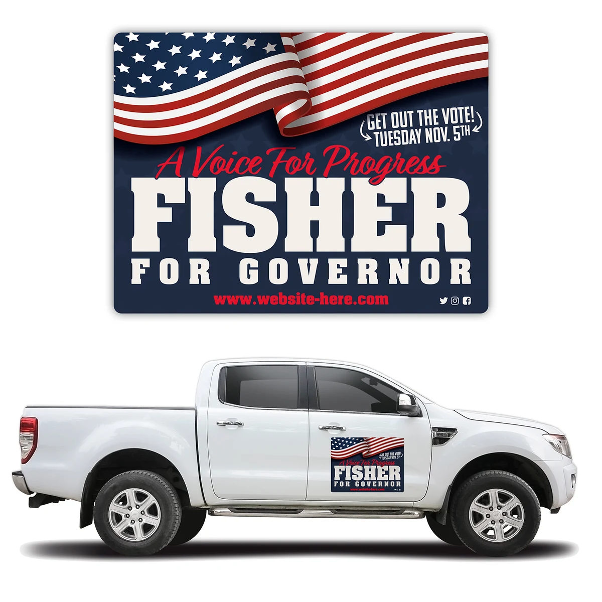 Political Magnetic Car/Truck/Auto/Vehicle Signs - 24x18 Round Corners 1