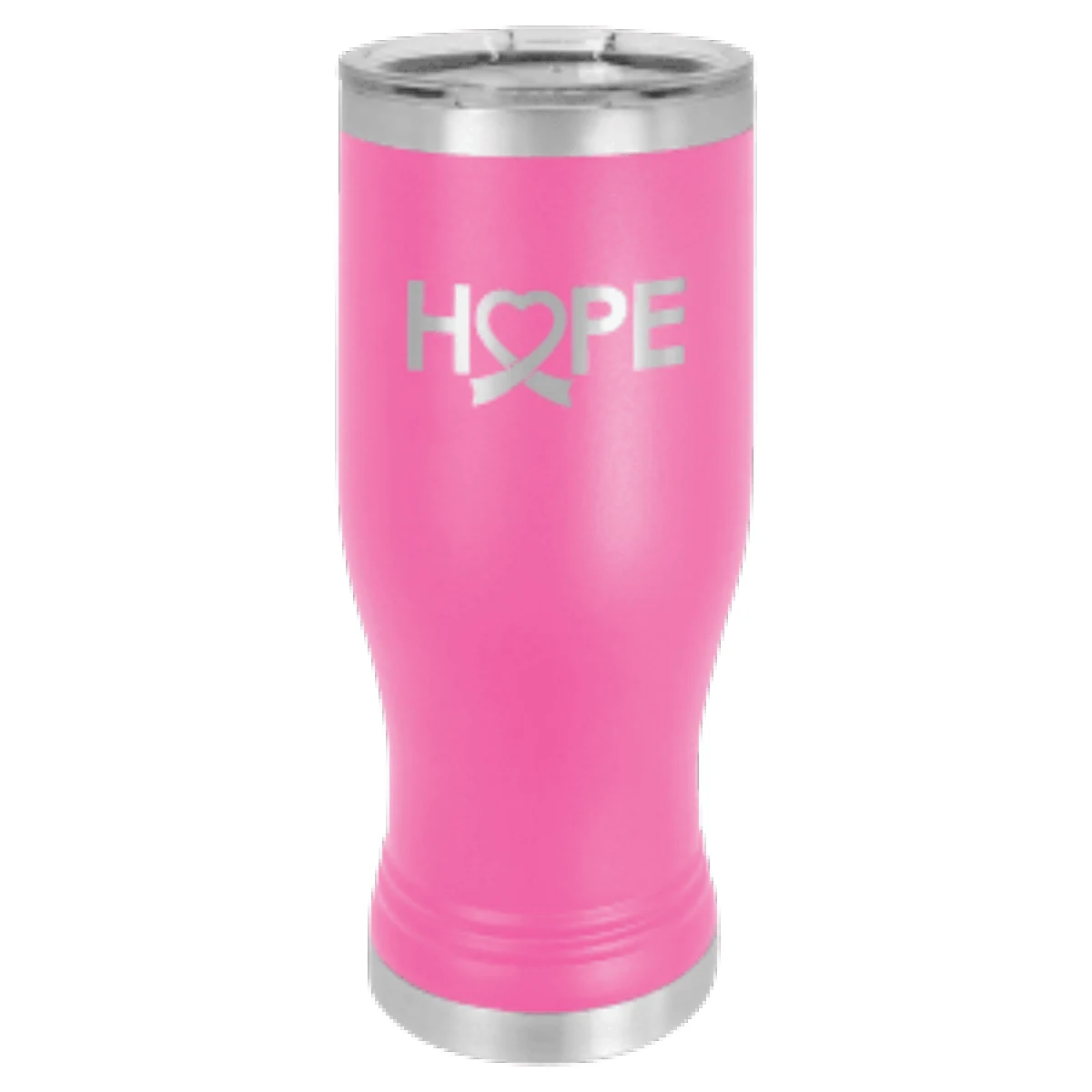 14 oz. Pink Laser Engraved Polar Camel Pilsner Tumbler w/Clear Lid 1