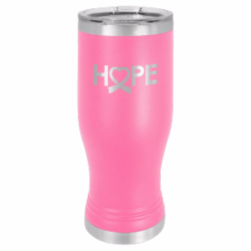 14 oz. Pink Laser Engraved Polar Camel Pilsner Tumbler w/Clear Lid