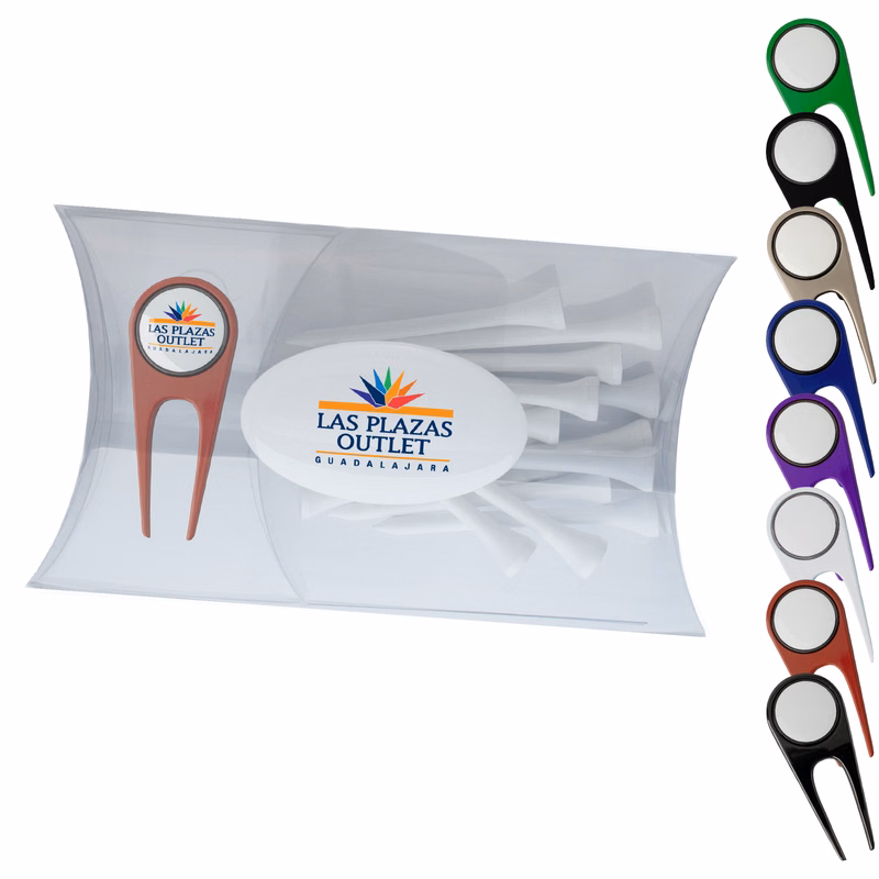Clear Pillow Pack Golf Gift Set - Divot Tool & Tees