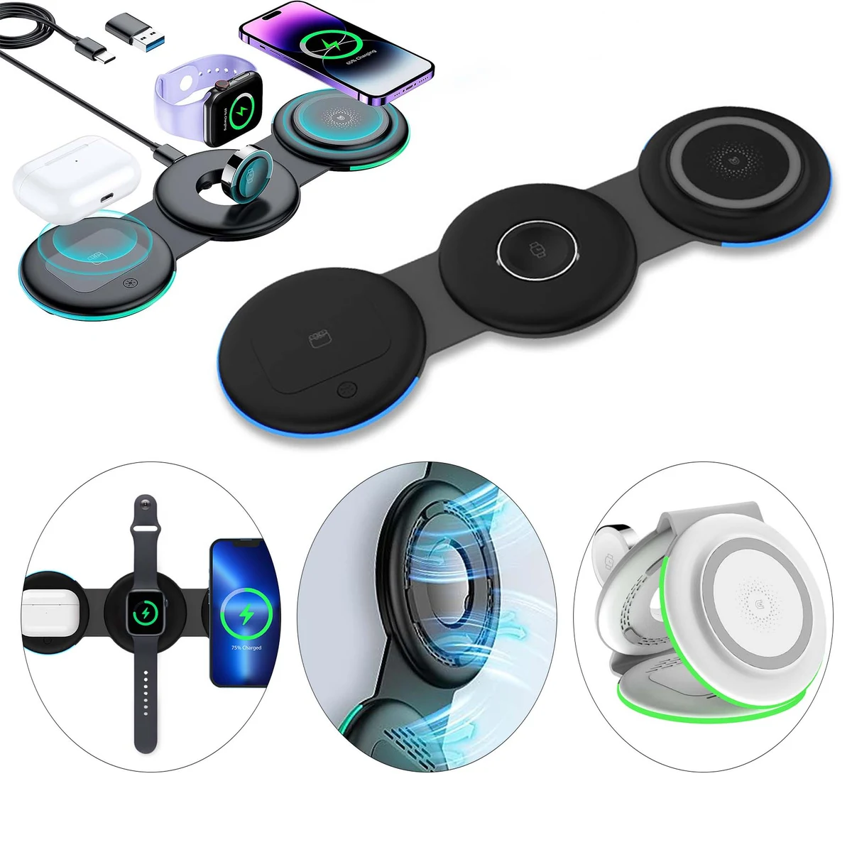 3 in 1 Compatible With Magsafe Charger Foldable Wireless Charger Station Pad 1