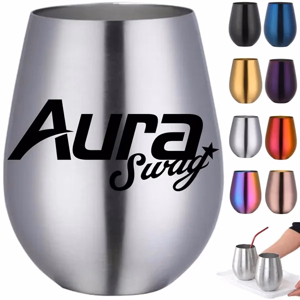Custom Stainless Steel Stemless Wine Glass with 7 Colors — Professional Event Essential