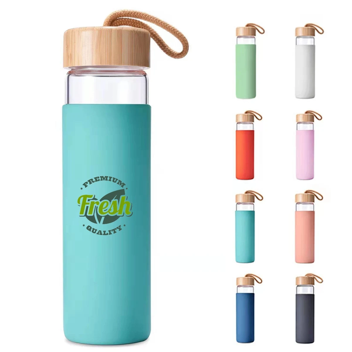 20oz Glass Bottles with Bamboo Lid Silicone Sleeve 1