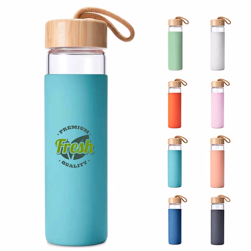 20oz Glass Bottles with Bamboo Lid Silicone Sleeve