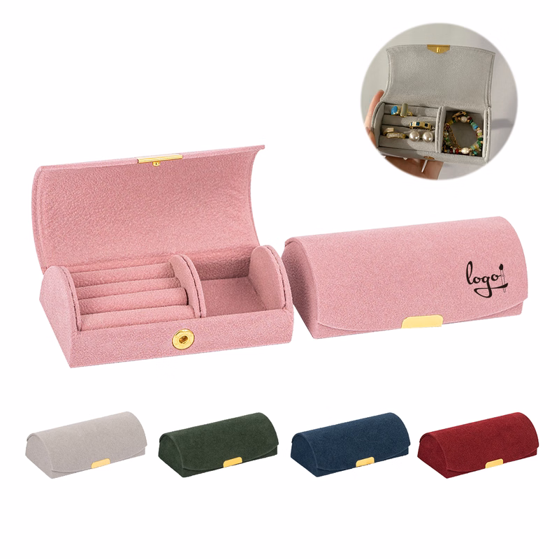 Suede Travel Jewelry Case With Ring Holder