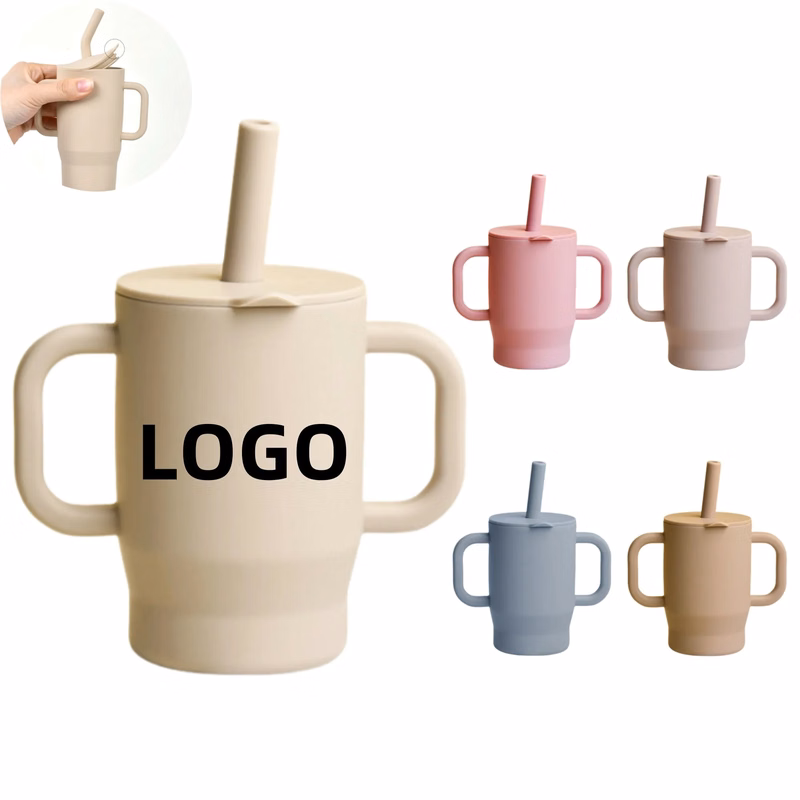 Silicone Baby Straw Handle Sippy Cup