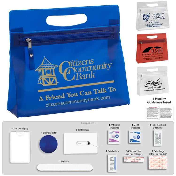 "LAYOVER" 28 Piece Deluxe First Aid Travel Kit in Vanity Travel Pack with Zipper Components 1
