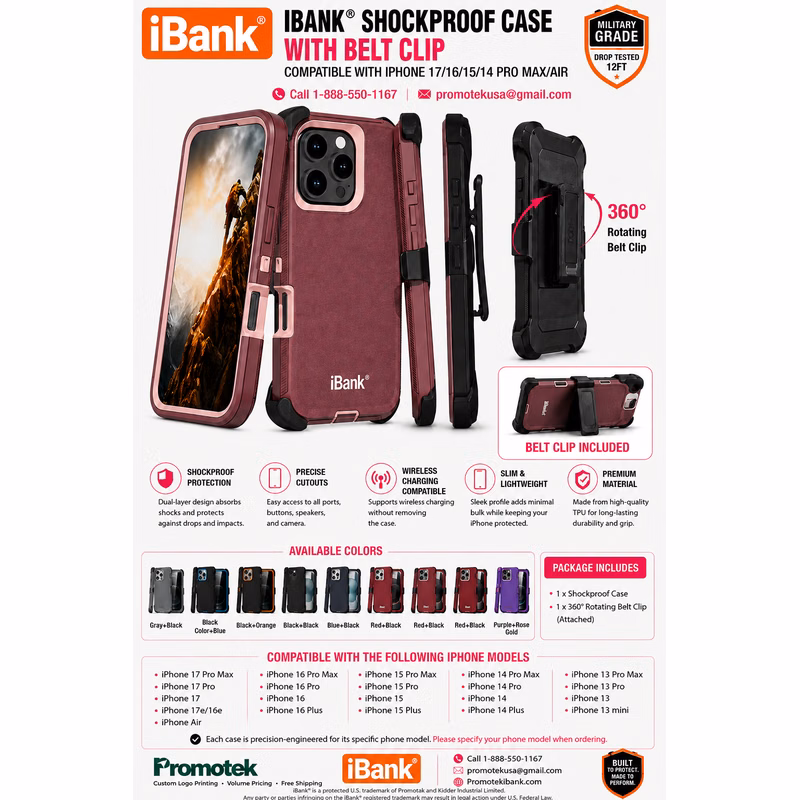 iBank ® iPhone 16 Plus Shockproof Case with Belt Clip and a kickstand