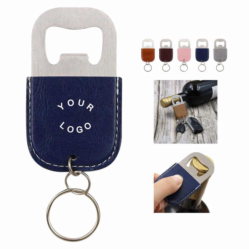PU Leather Stainless Steel Bottle Opener Keychain