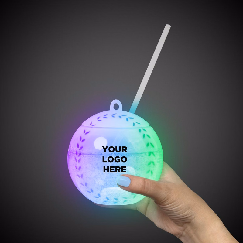 Light Up Baseball Cup with Lid and Straw