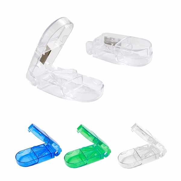 Portable Pill Box with Built-in Cutter