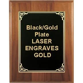 6" x 8" Cherry Finish Plaque with a Black/Gold Aluminum High Relief Plate 1