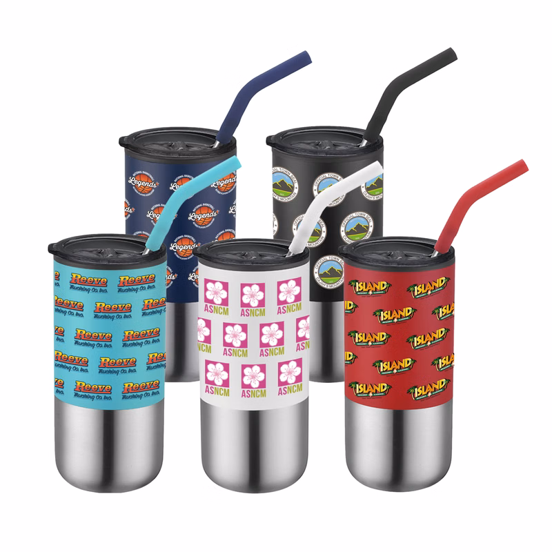 16 oz. Double Wall Color Body Tumbler Straw and Lid