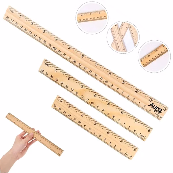 Custom 12-Inch Wooden Ruler with Dual Measurement Scales — School & Office Tool