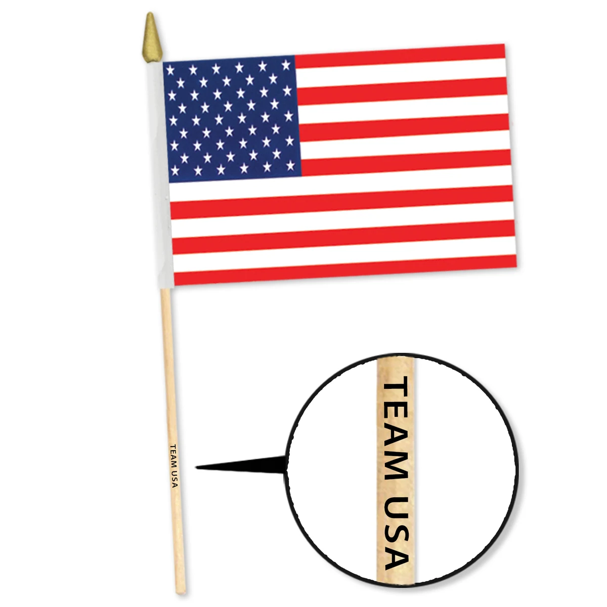 4" x 6" Polyester American Flag w/ Custom Direct Pad Printed Imprint on the Wooden Dowel 1