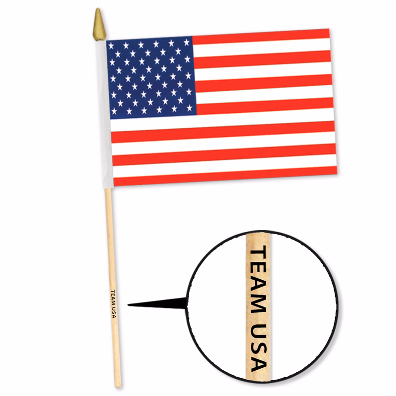 4" x 6" Polyester American Flag w/ Custom Direct Pad Printed Imprint on the Wooden Dowel