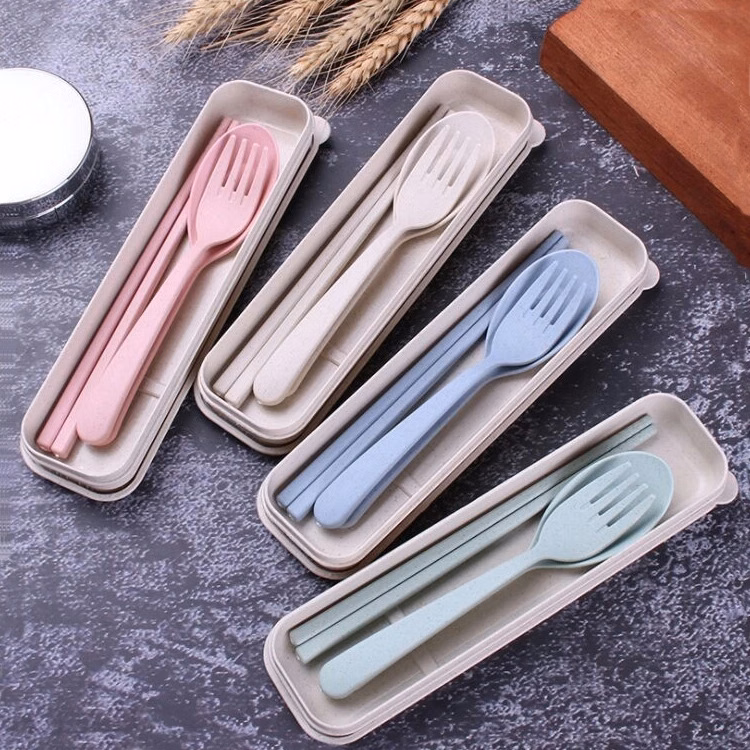 3pcs Portable Wheat Straw Cutlery Set For Child
